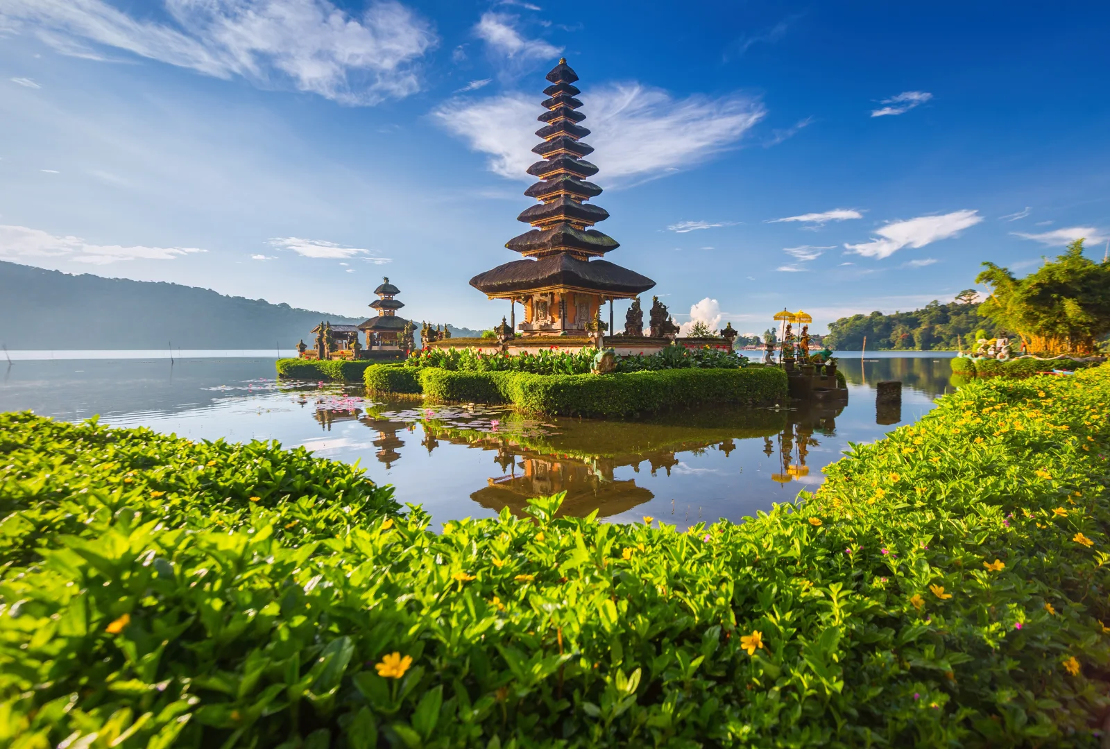 Ulun Danu Beratan temple beside the lake in Bali